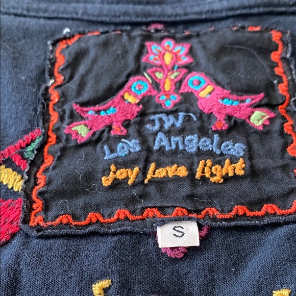 Johnny Was Black Top with Multicolor Embroidery - Picture 2 of 6